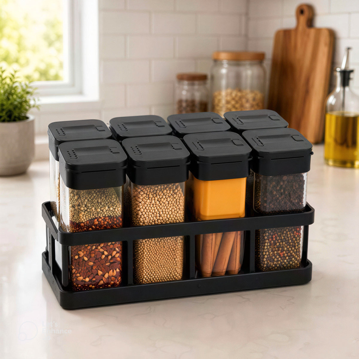 🧂 Sturdy Spice Storage Rack – 8 Jar Kitchen Organizer