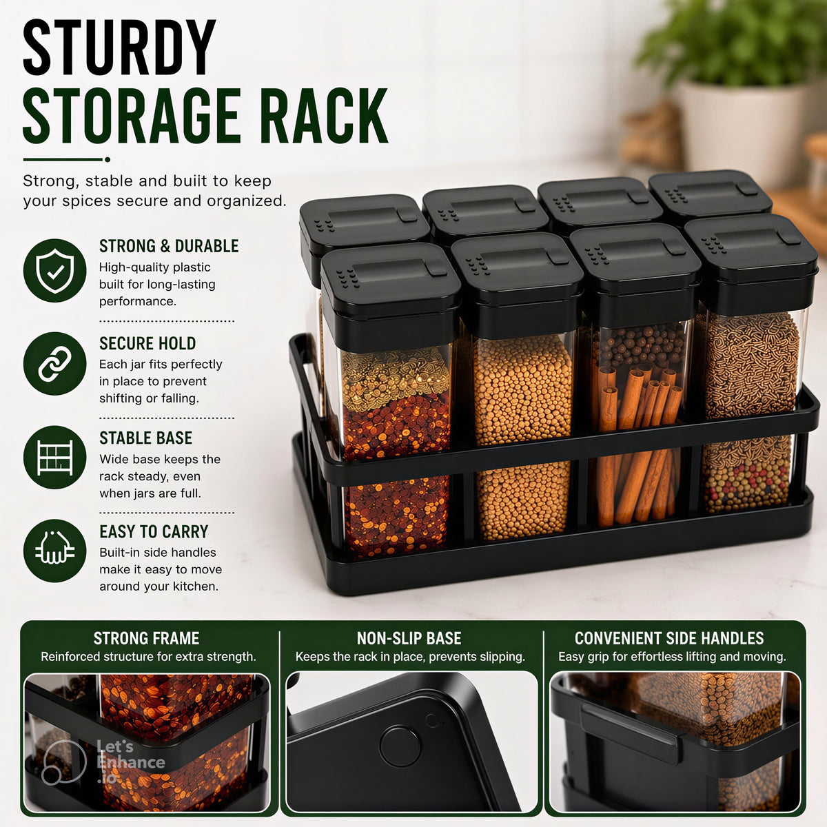 🧂 Sturdy Spice Storage Rack – 8 Jar Kitchen Organizer
