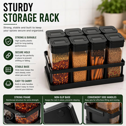 🧂 Sturdy Spice Storage Rack – 8 Jar Kitchen Organizer